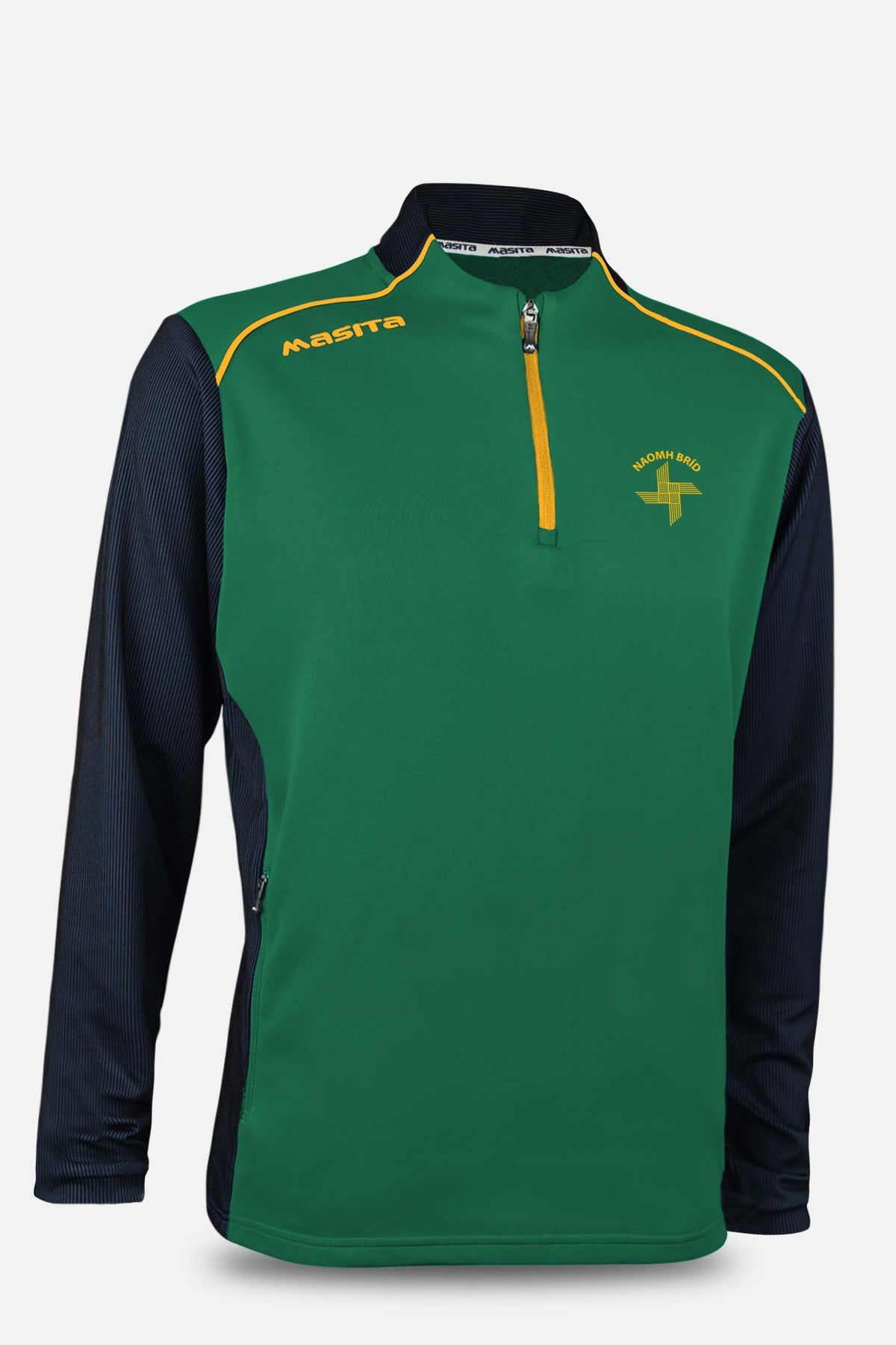 St Brigids Camogie Armagh Pop Up Arkansas Green/Amber Half Zip Kids & Adults