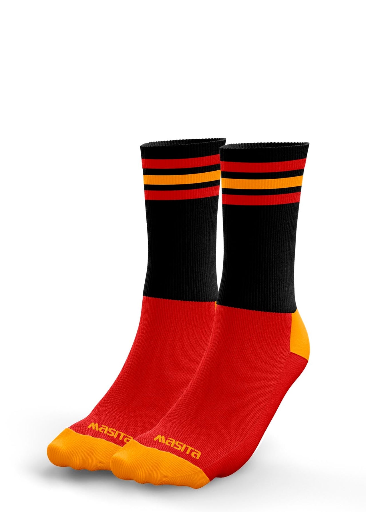 St Johns GAA  Black/Red/Amber Midi Socks Kids & Adult