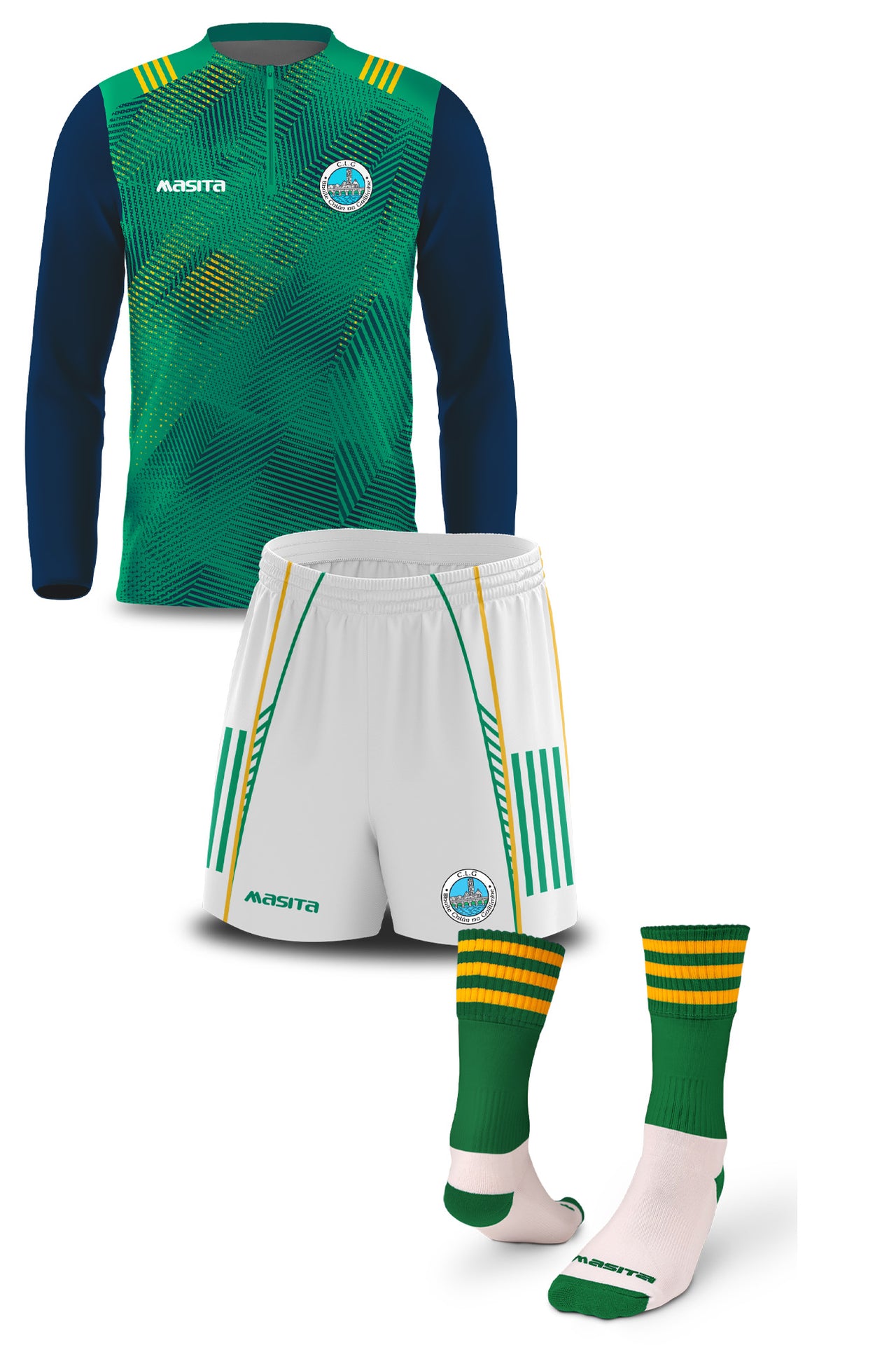 Claregalway Pop Up Shop White Shorts, Half Zip & Sock Pack