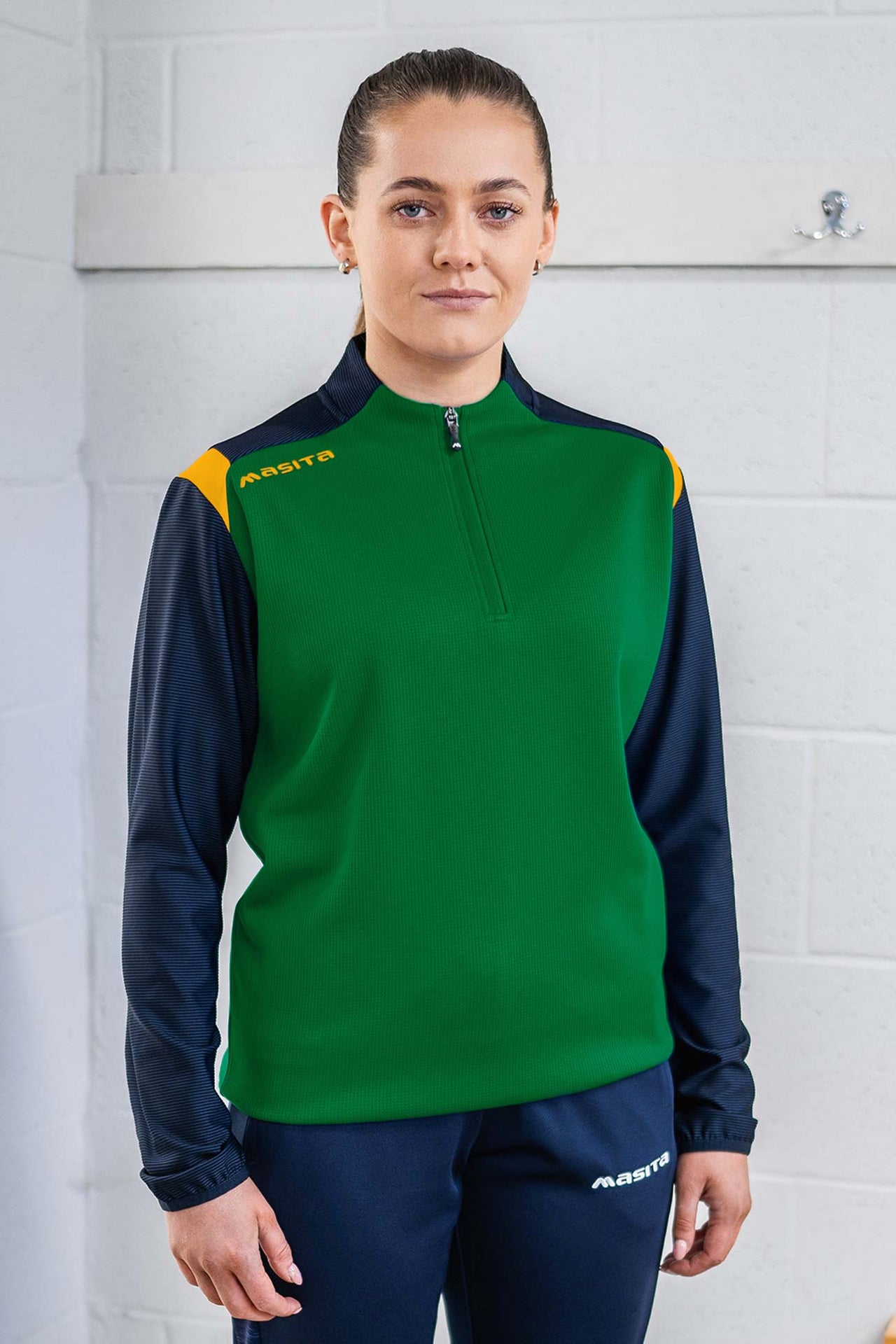 Tara Half Zip Green/Navy/Amber