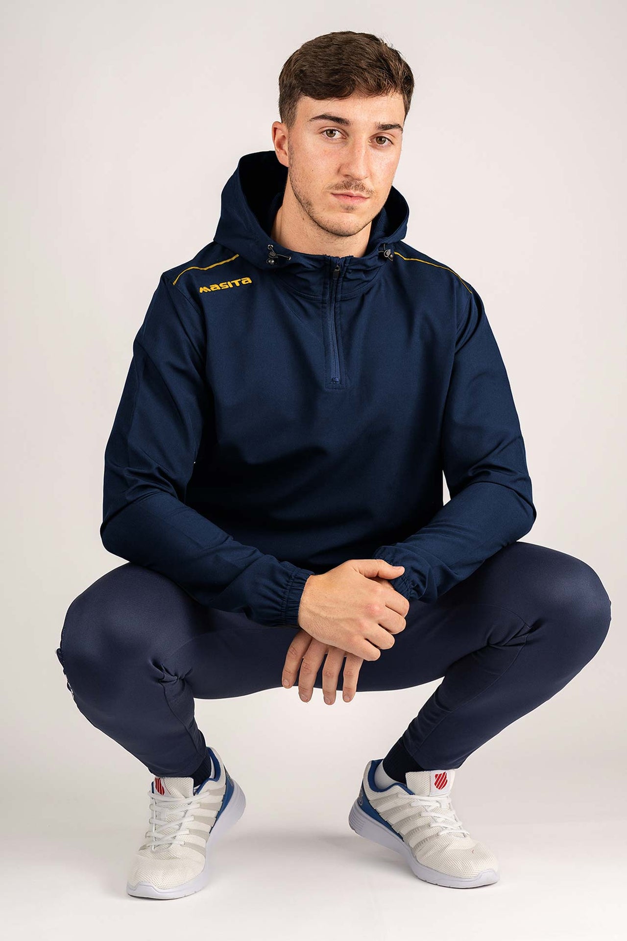 Vermont Hooded Pullover Half Zip Navy/Amber