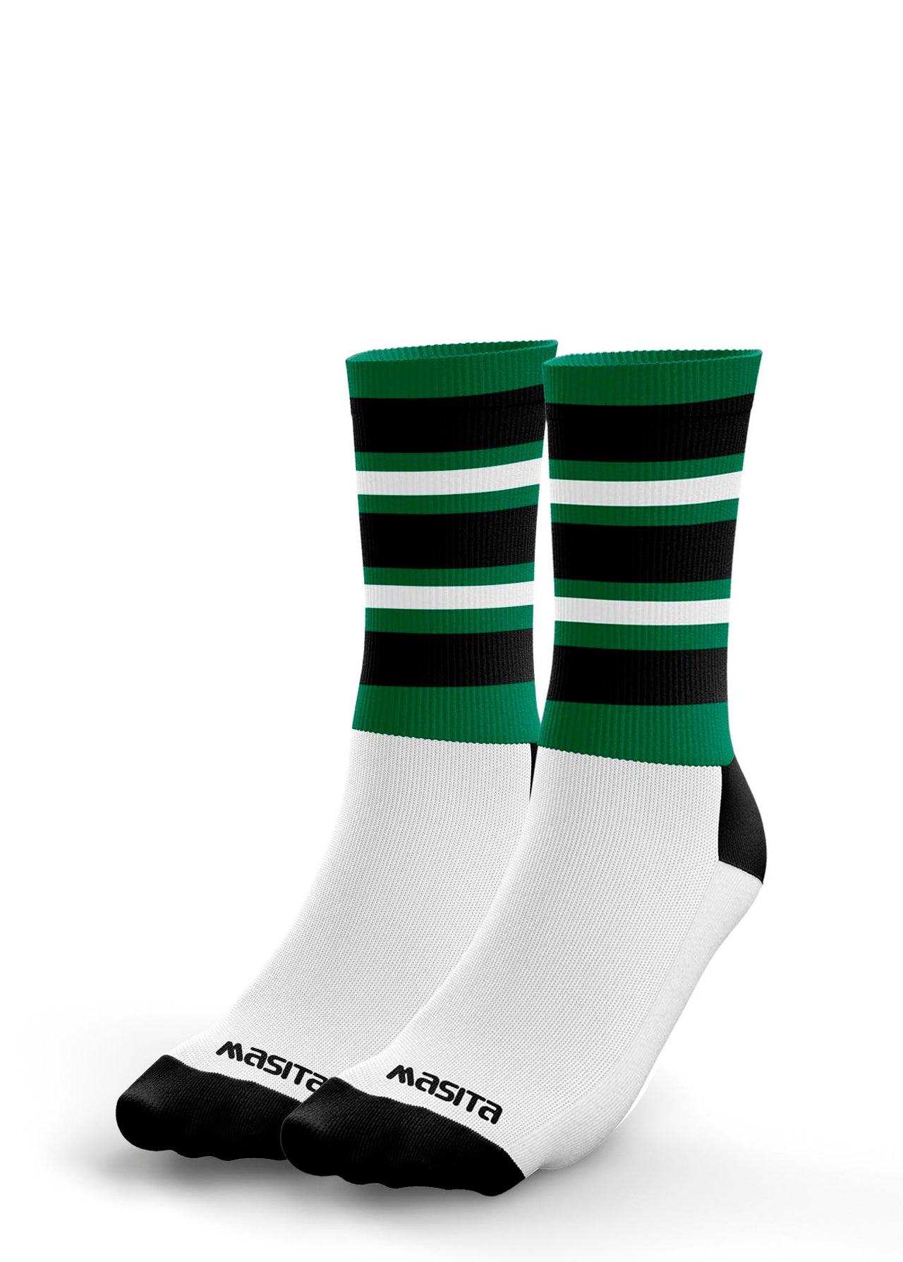 Green/Black/White Hooped Midi Socks Kids